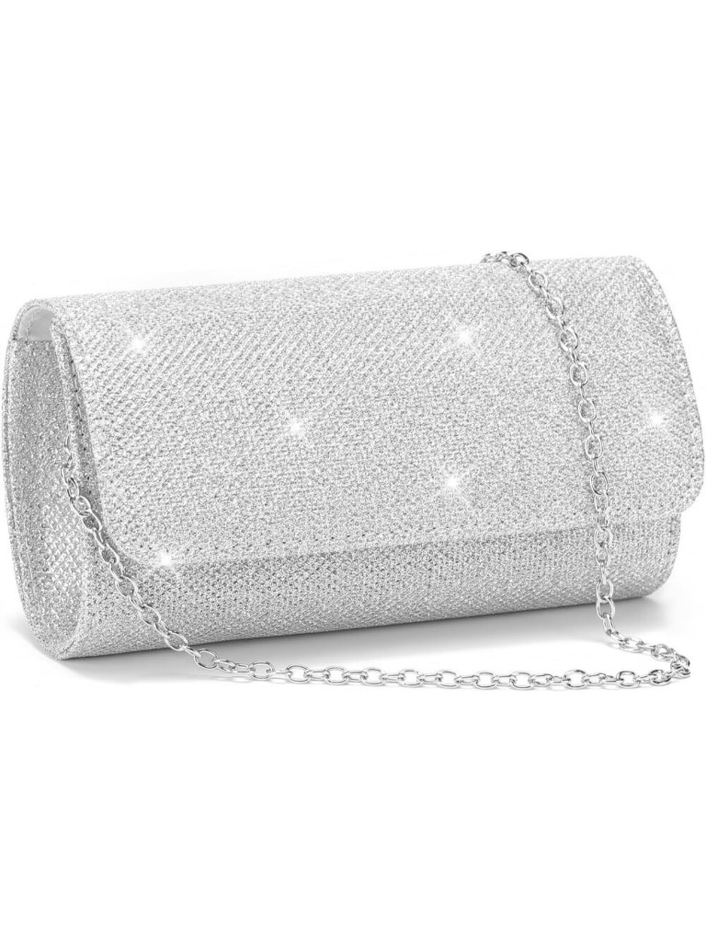 Women's Silver Clutch Purse Evening Bag Detachable Chain Sparkling Party Bags